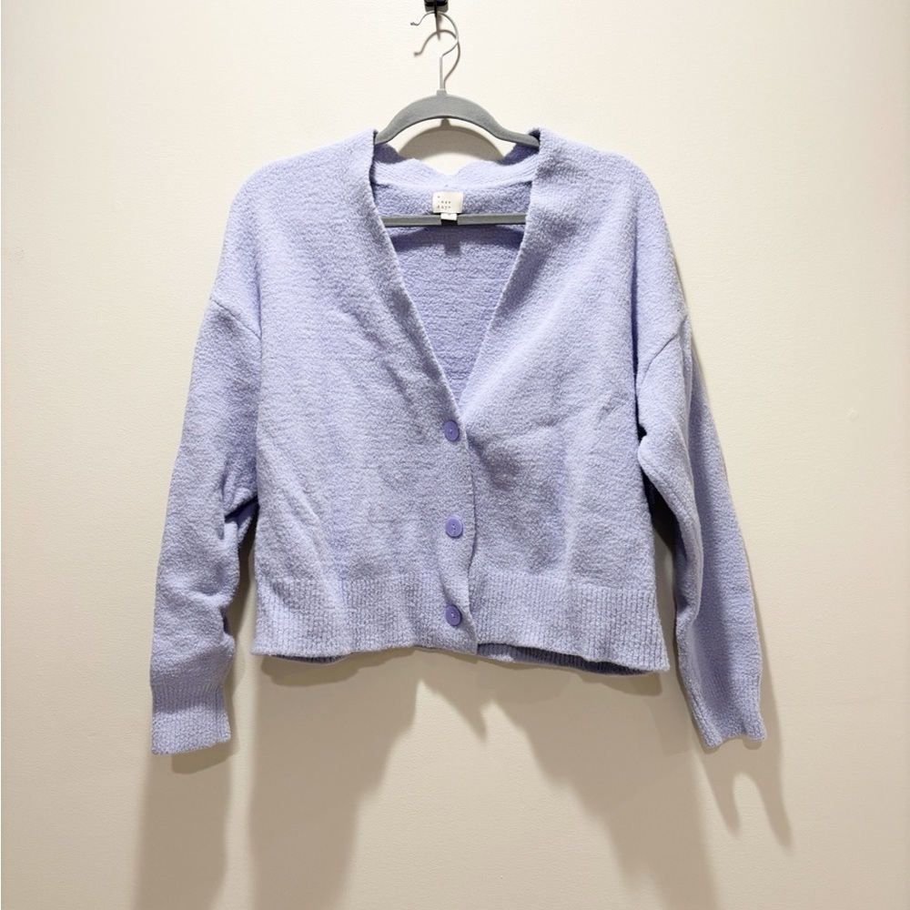 a new day Lavender Button-Up V Neck Sweater Nylon Size Medium